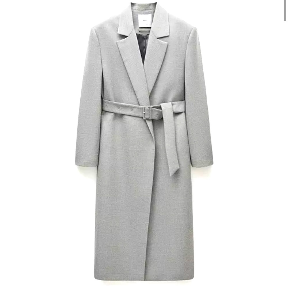 Chic Light Gray Belted Overcoat